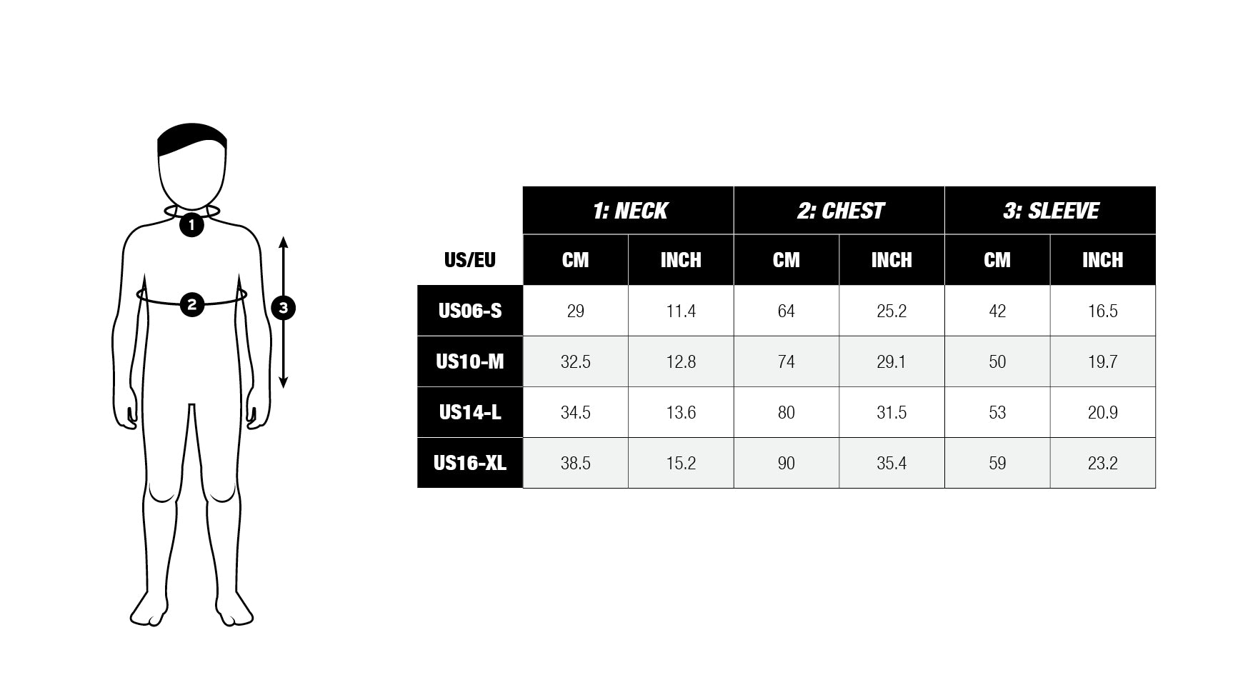 Boys' shirts size chart with measurements for chest, waist, and inseam in both centimeters and inches. The chart includes sizes S, M, L, and XL, with a diagram showing how to measure each area: chest across the widest part of the torso, waist at the natural waistline, and inseam from the inner thigh to the ankle.