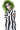 A person in a Beetlejuice suit by Suitmeister, complete with a green wig and purple makeup, smiles with arms crossed, exuding a playful, theatrical appearance.