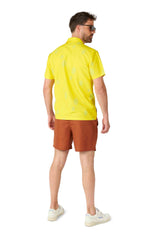 A man wearing Suitmeister's SpongeBob™ shirt paired with brown shorts and white sneakers stands facing away against a white background.